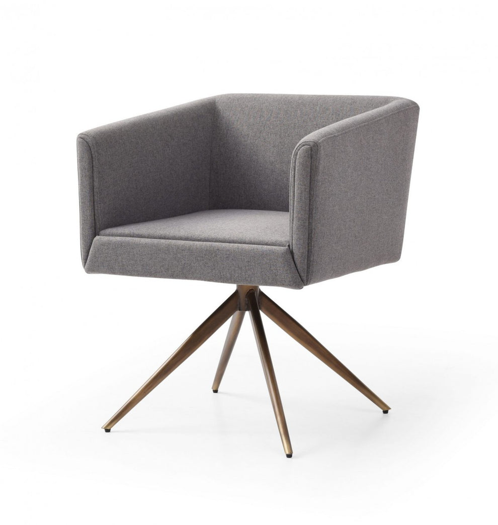Dark Gray And Brass Upholstered Fabric Dining Arm Chair By Homeroots | Dining Chairs | Modishstore - 3