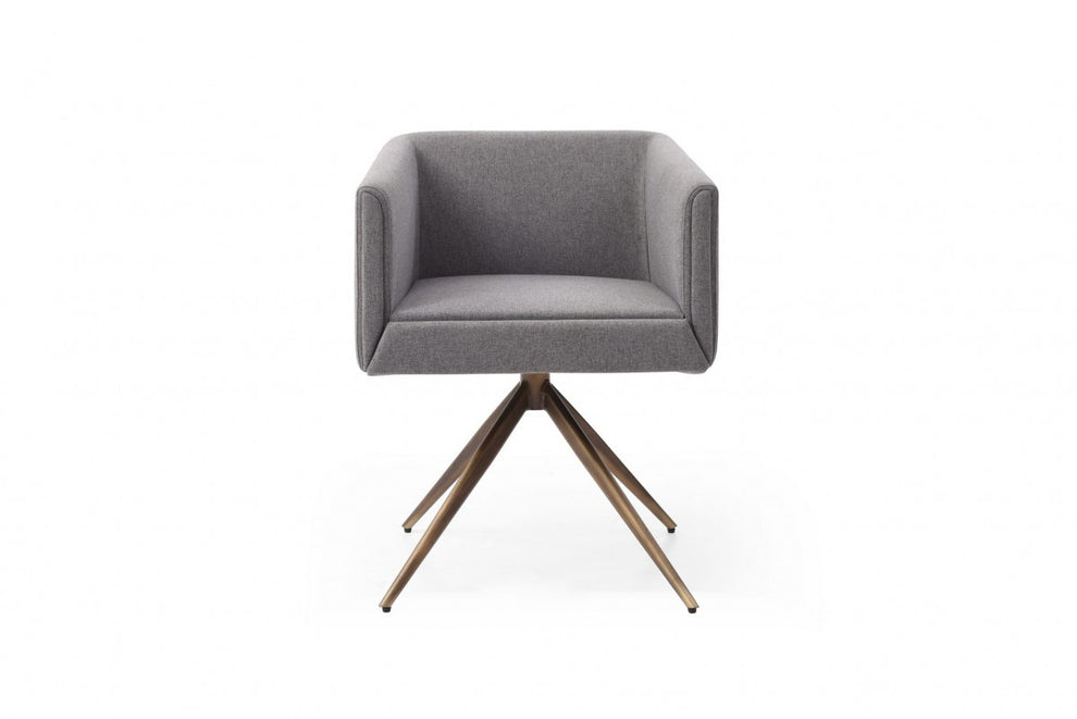 Dark Gray And Brass Upholstered Fabric Dining Arm Chair By Homeroots | Dining Chairs | Modishstore - 2