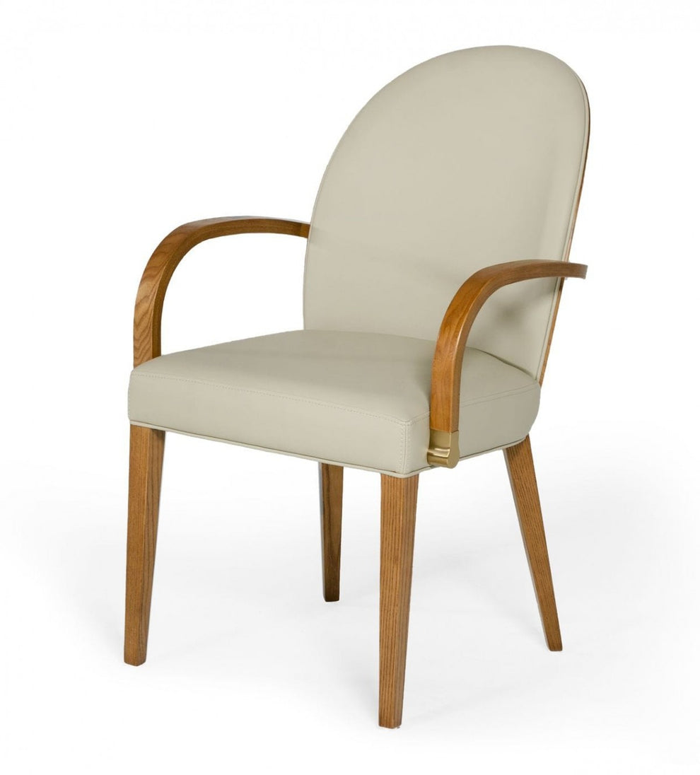Gray And Brown Upholstered Faux Leather Dining Arm Chair By Homeroots | Dining Chairs | Modishstore - 4