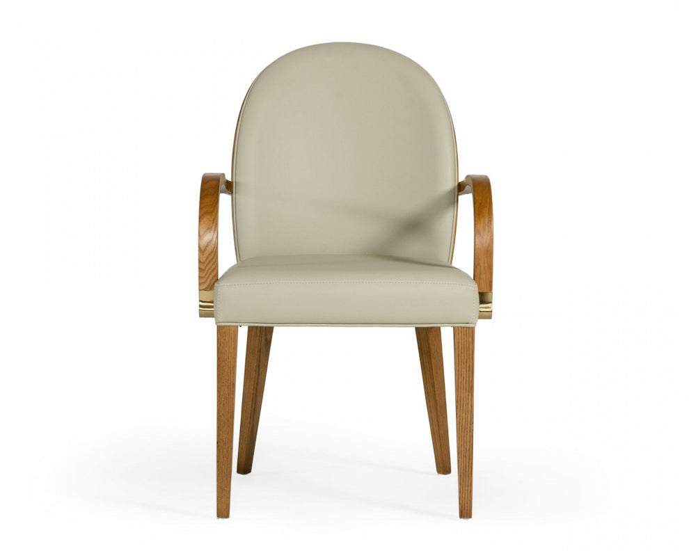 Gray And Brown Upholstered Faux Leather Dining Arm Chair By Homeroots | Dining Chairs | Modishstore - 2