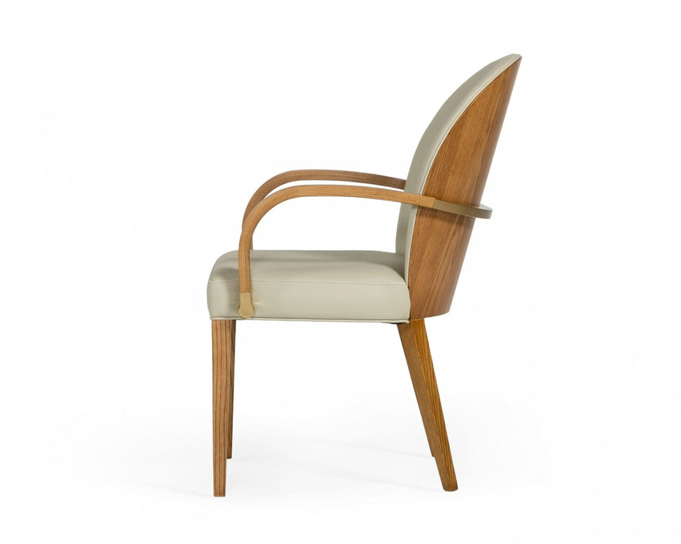 Gray And Brown Upholstered Faux Leather Dining Arm Chair By Homeroots | Dining Chairs | Modishstore - 3