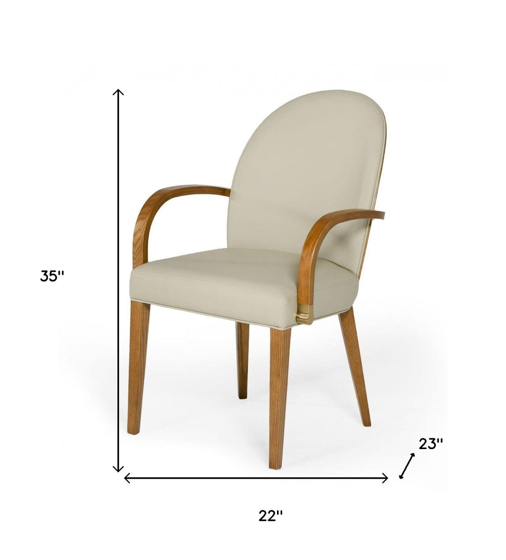 Gray And Brown Upholstered Faux Leather Dining Arm Chair By Homeroots | Dining Chairs | Modishstore - 7