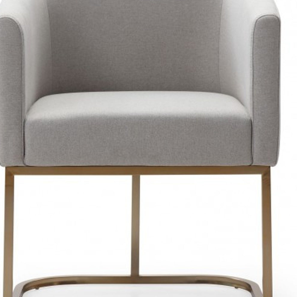 Light Gray And Antiqued Brass Upholstered Fabric Dining Arm Chair By Homeroots | Dining Chairs | Modishstore - 2