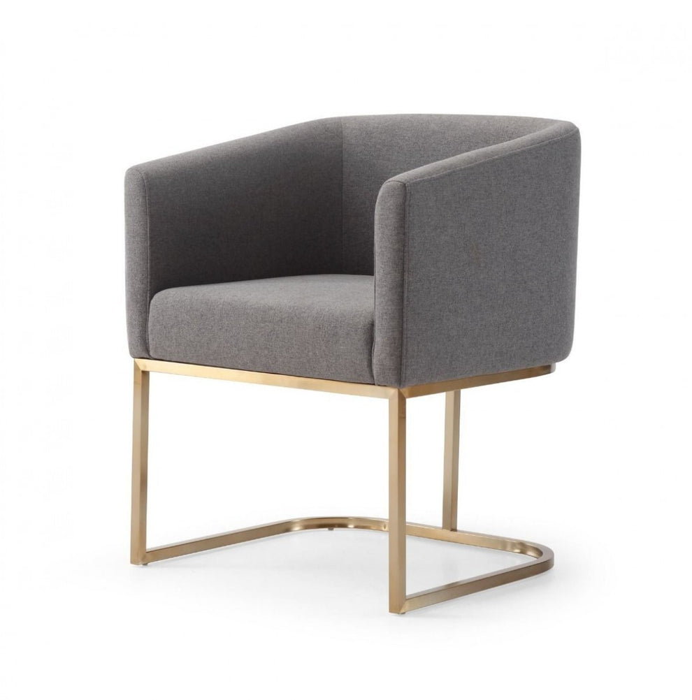 Dark Gray And Antiqued Brass Upholstered Fabric Dining Arm Chair By Homeroots | Dining Chairs | Modishstore - 6