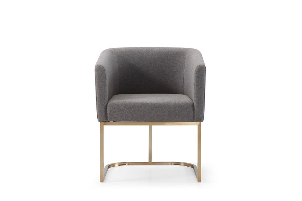 Dark Gray And Antiqued Brass Upholstered Fabric Dining Arm Chair By Homeroots | Dining Chairs | Modishstore - 3