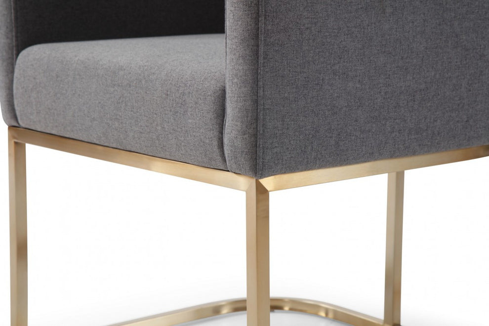 Dark Gray And Antiqued Brass Upholstered Fabric Dining Arm Chair By Homeroots | Dining Chairs | Modishstore - 4