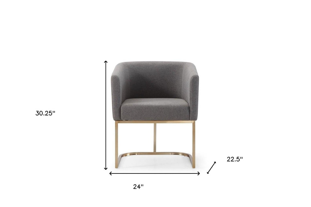 Dark Gray And Antiqued Brass Upholstered Fabric Dining Arm Chair By Homeroots | Dining Chairs | Modishstore - 2