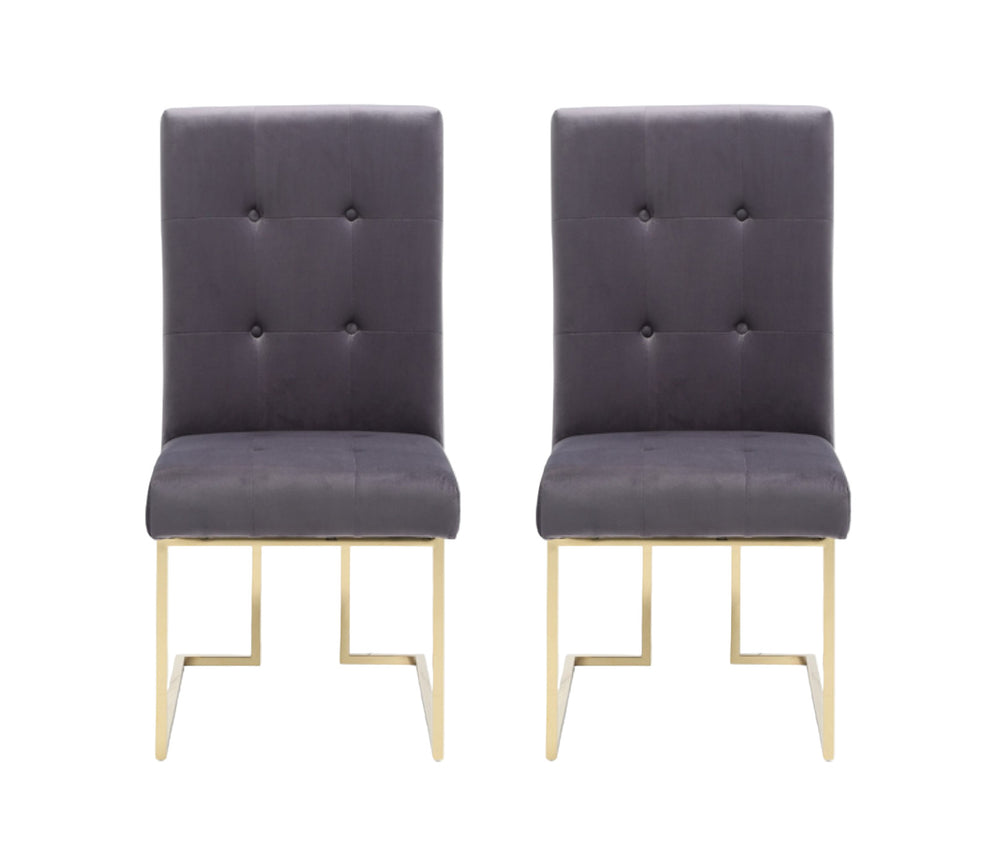 Set of Two Tufted Gray And Gold Upholstered Fabric Dining Side Chairs By Homeroots | Dining Chairs | Modishstore - 3