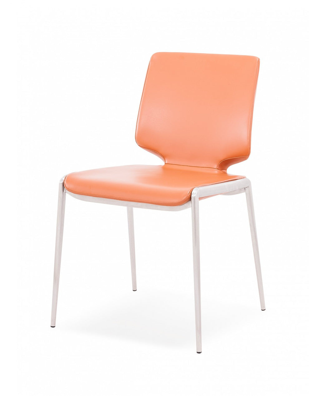 Set of Two Terra Cotta And Silver Upholstered Faux Leather Dining Side Chairs By Homeroots | Dining Chairs | Modishstore - 6