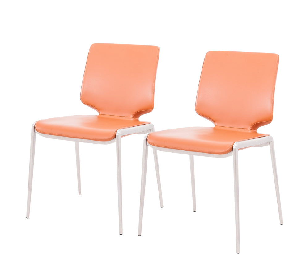 Set of Two Terra Cotta And Silver Upholstered Faux Leather Dining Side Chairs By Homeroots | Dining Chairs | Modishstore - 2