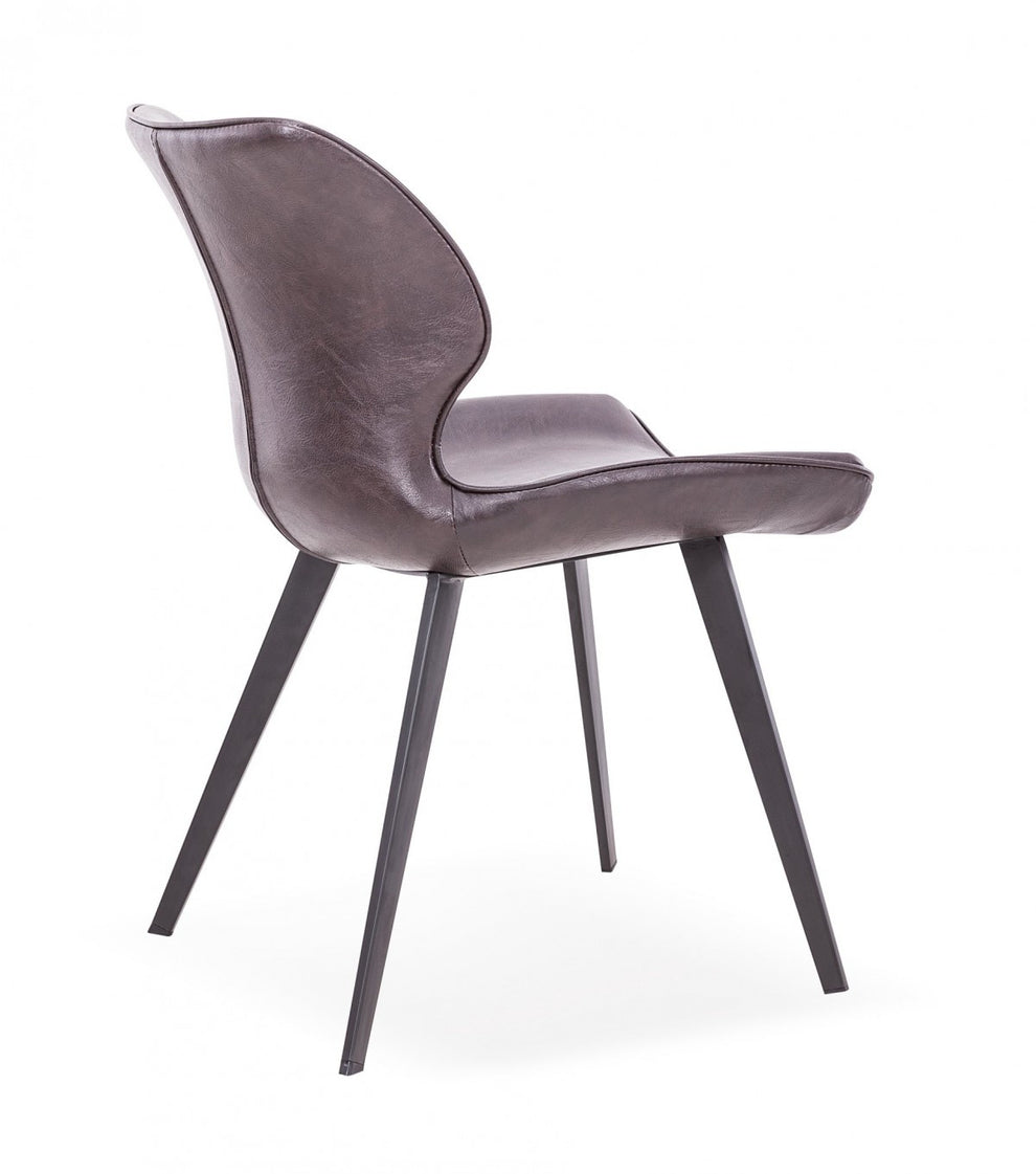 Set of Two Dark Brown And Black Upholstered Faux Leather Dining Side Chairs By Homeroots | Dining Chairs | Modishstore - 5
