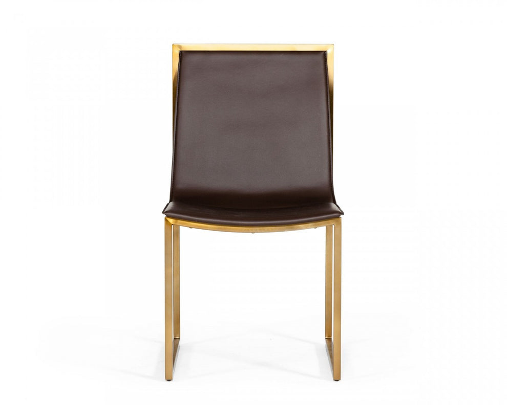 Set of Two Brown And Brass Upholstered Faux Leather Dining Side Chairs By Homeroots | Dining Chairs | Modishstore - 3