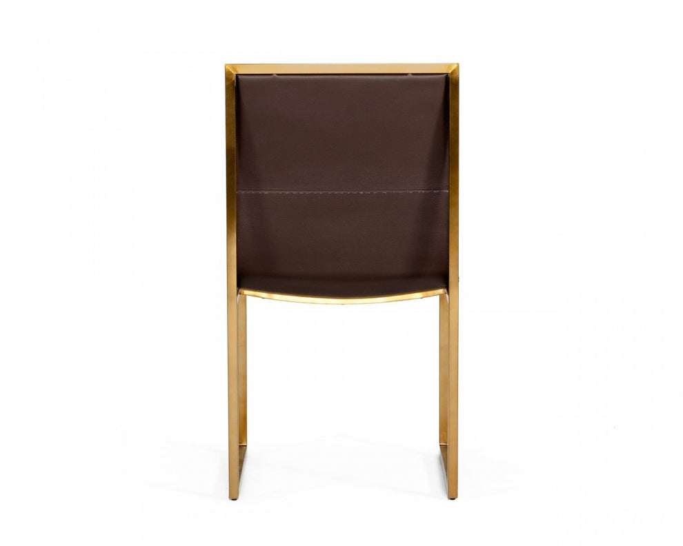 Set of Two Brown And Brass Upholstered Faux Leather Dining Side Chairs By Homeroots | Dining Chairs | Modishstore - 5