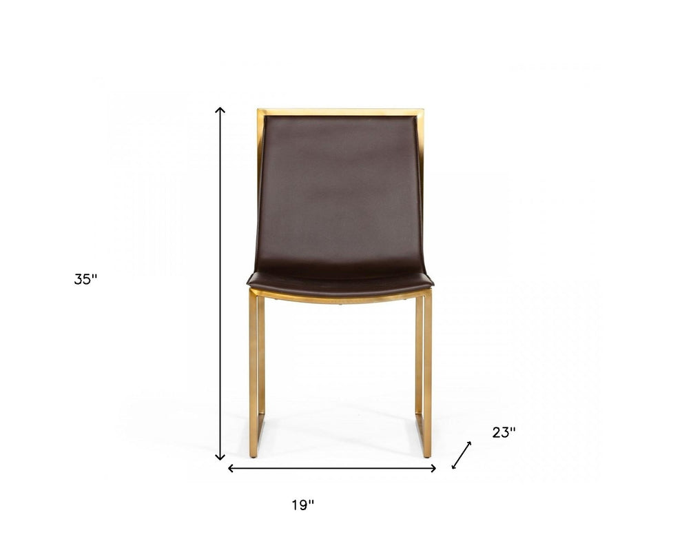 Set of Two Brown And Brass Upholstered Faux Leather Dining Side Chairs By Homeroots | Dining Chairs | Modishstore - 7