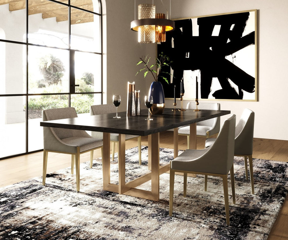 Gray And Brass Upholstered Fabric Dining Side Chair By Homeroots | Dining Chairs | Modishstore - 5