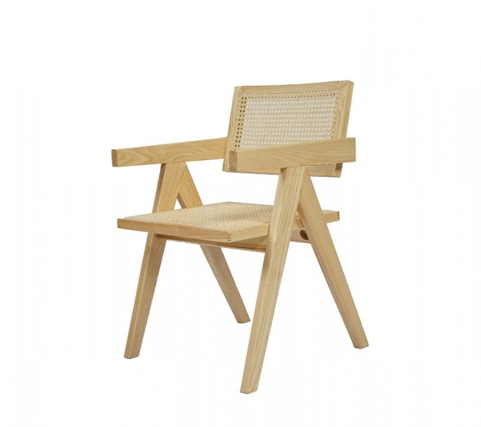 Natural Wood Open Back Dining Arm Chair By Homeroots | Dining Chairs | Modishstore - 3