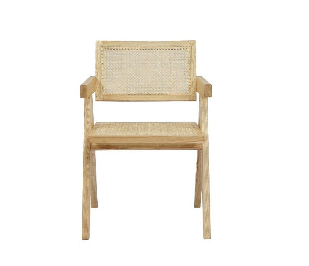 Natural Wood Open Back Dining Arm Chair By Homeroots | Dining Chairs | Modishstore - 2