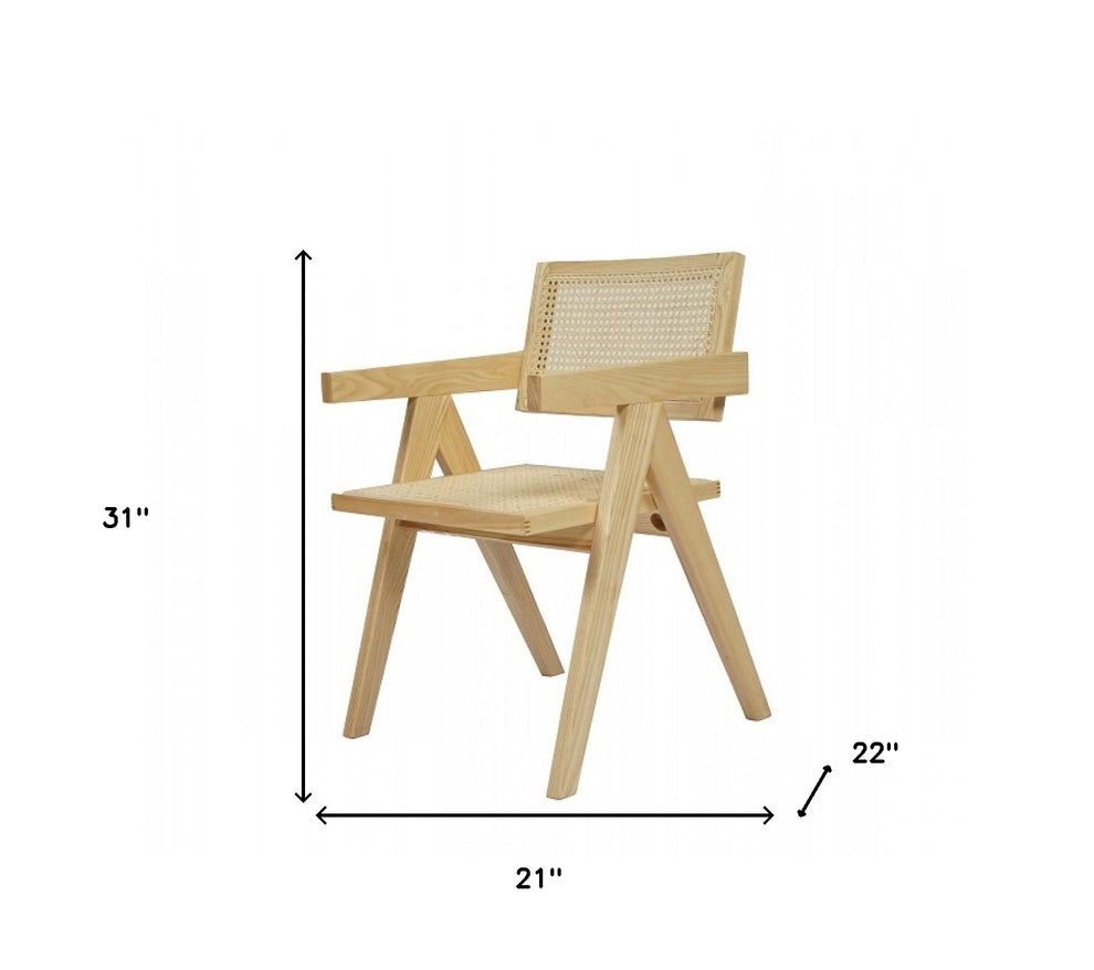 Natural Wood Open Back Dining Arm Chair By Homeroots | Dining Chairs | Modishstore - 5