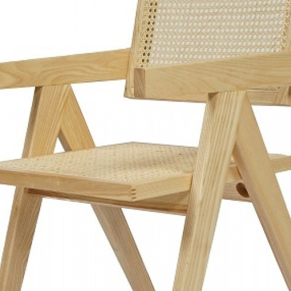 Natural Wood Open Back Dining Arm Chair By Homeroots | Dining Chairs | Modishstore - 4