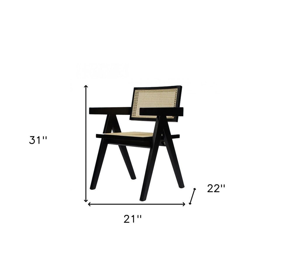 Natural And Black Wood Open Back Dining Arm Chair By Homeroots | Dining Chairs | Modishstore - 5