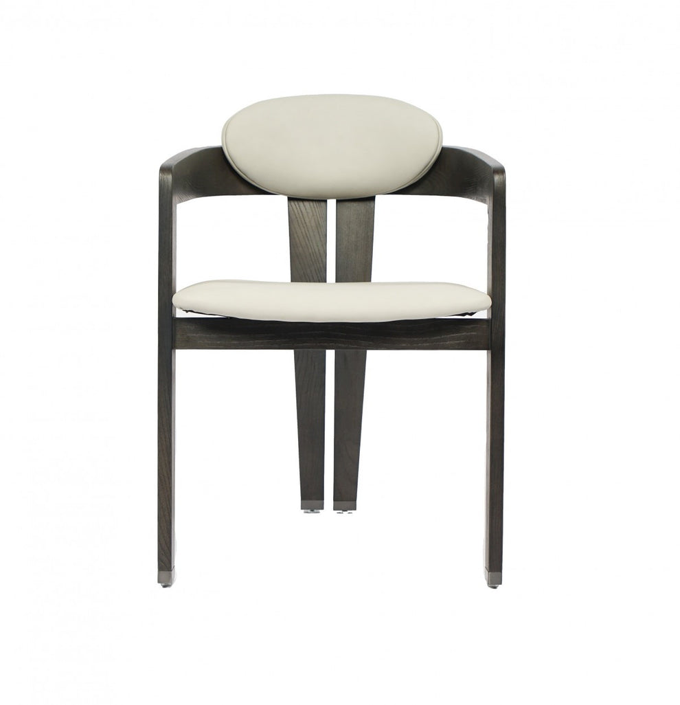 Light Gray And Dark Gray Upholstered Faux Leather Open Back Dining Arm Chair By Homeroots | Dining Chairs | Modishstore - 3