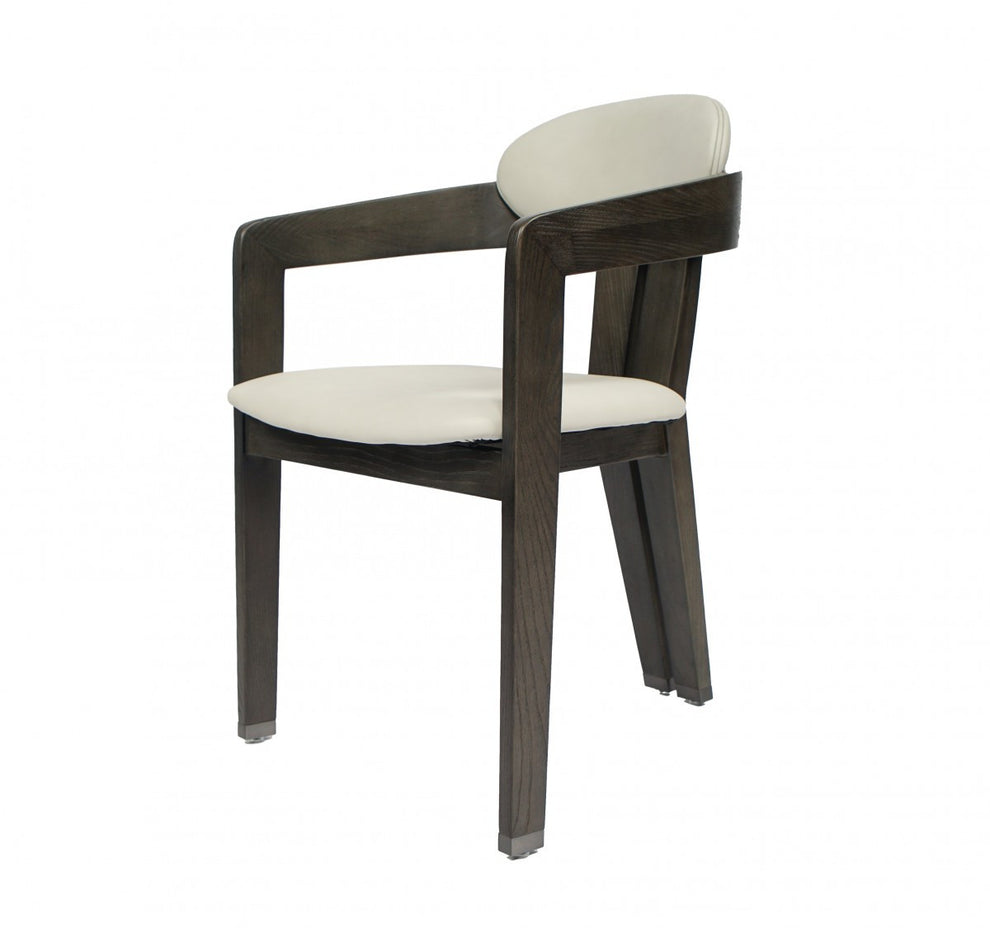 Light Gray And Dark Gray Upholstered Faux Leather Open Back Dining Arm Chair By Homeroots | Dining Chairs | Modishstore - 2