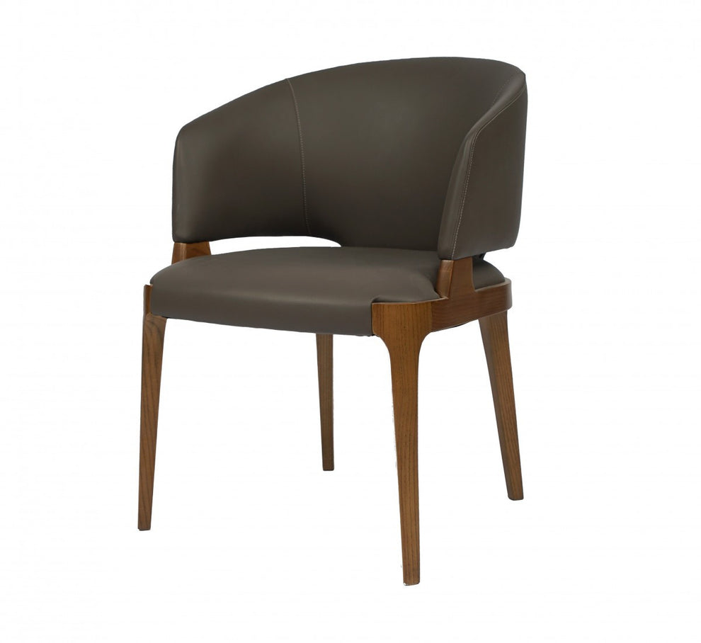Dark Gray And Brown Upholstered Faux Leather Wing Back Dining Arm Chair By Homeroots | Dining Chairs | Modishstore - 3