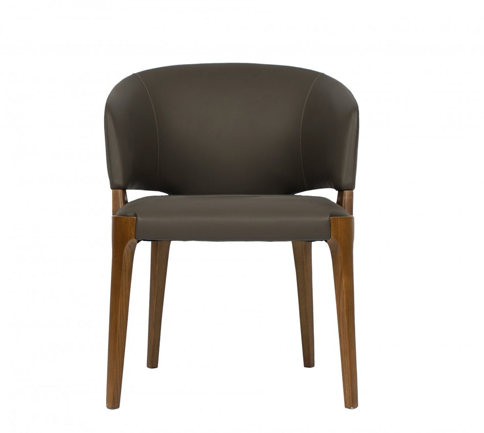 Dark Gray And Brown Upholstered Faux Leather Wing Back Dining Arm Chair By Homeroots | Dining Chairs | Modishstore - 2