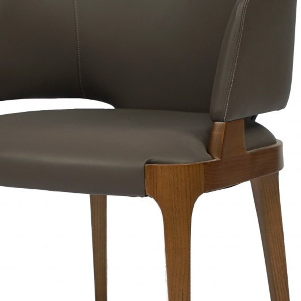 Dark Gray And Brown Upholstered Faux Leather Wing Back Dining Arm Chair By Homeroots | Dining Chairs | Modishstore - 4