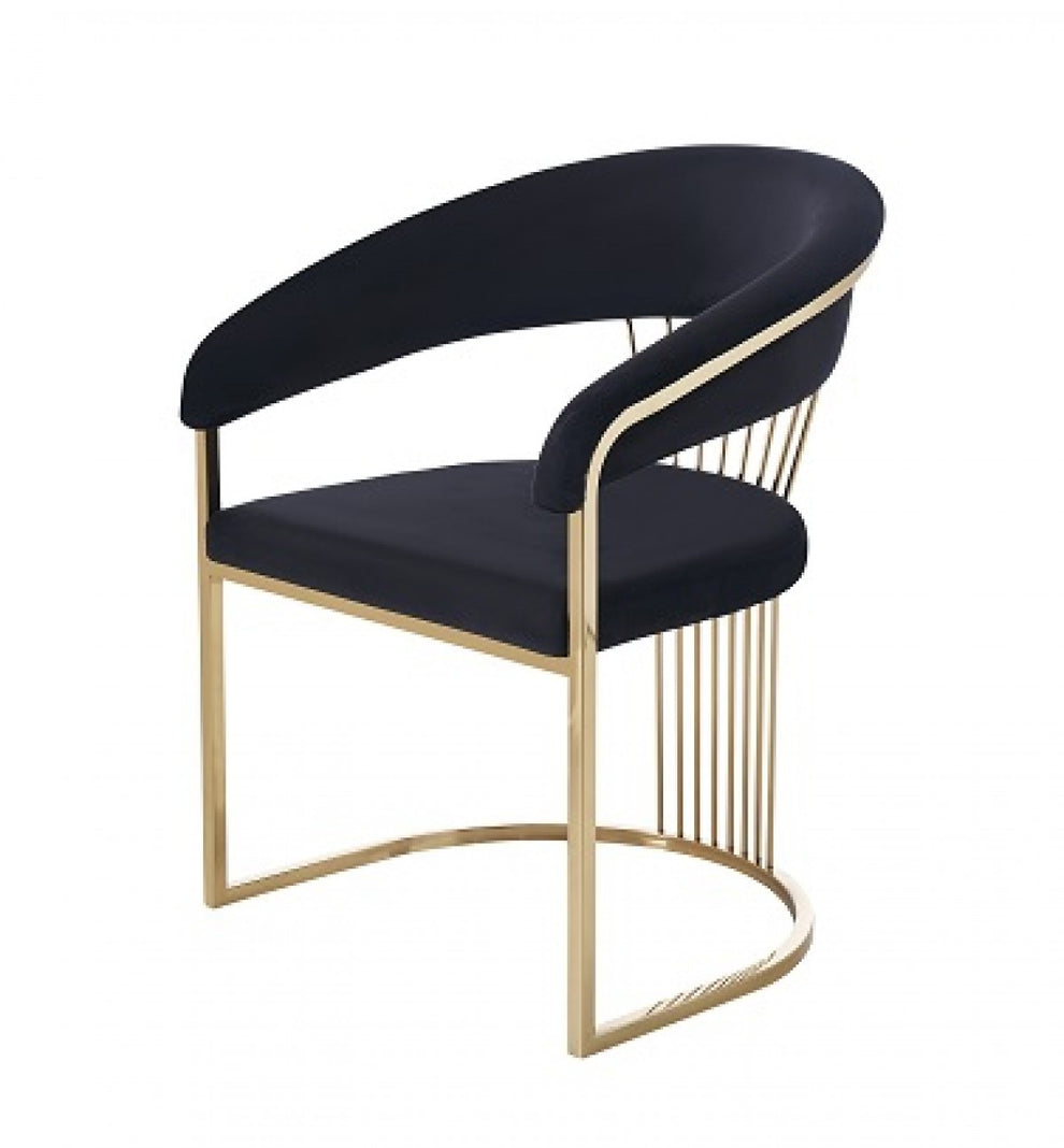 Black And Gold Upholstered Velvet Open Back Dining Arm Chair By Homeroots | Dining Chairs | Modishstore - 2