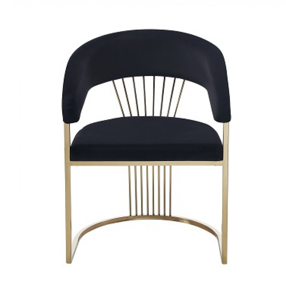 Black And Gold Upholstered Velvet Open Back Dining Arm Chair By Homeroots | Dining Chairs | Modishstore - 3