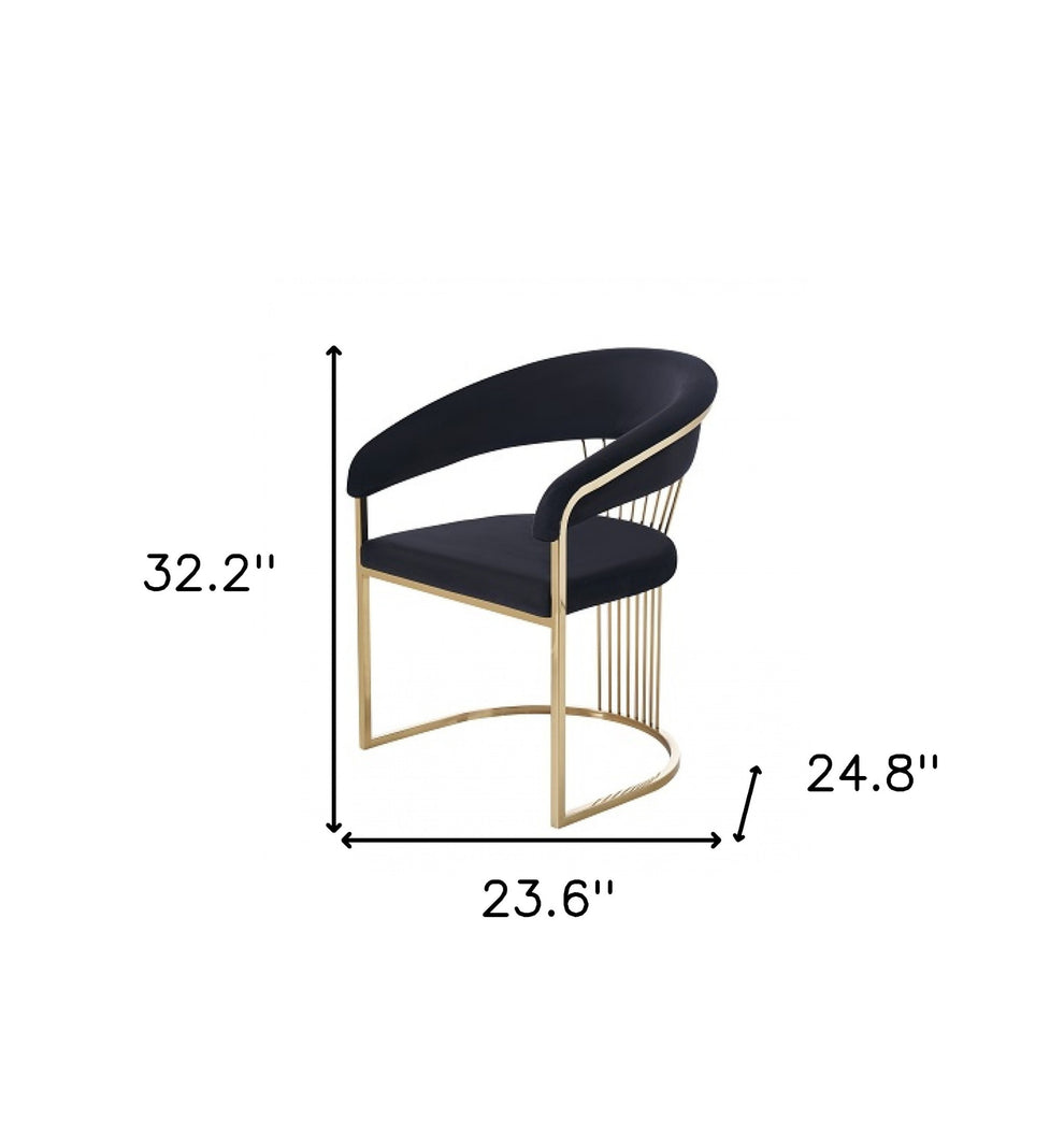 Black And Gold Upholstered Velvet Open Back Dining Arm Chair By Homeroots | Dining Chairs | Modishstore - 6