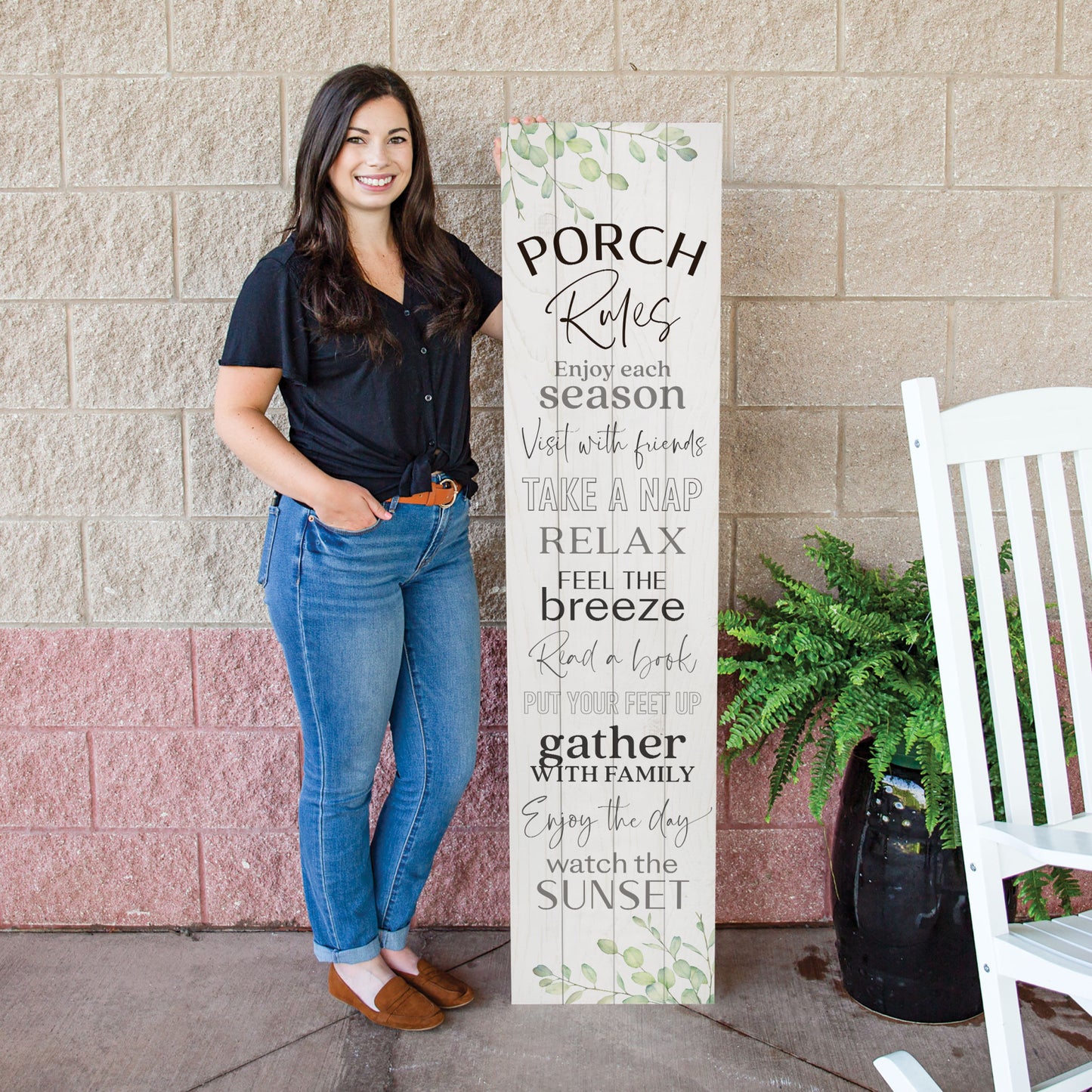 Black and White Porch Rules Solid Wood Wall Decor By Homeroots | Wall Decor | Modishstore - 5