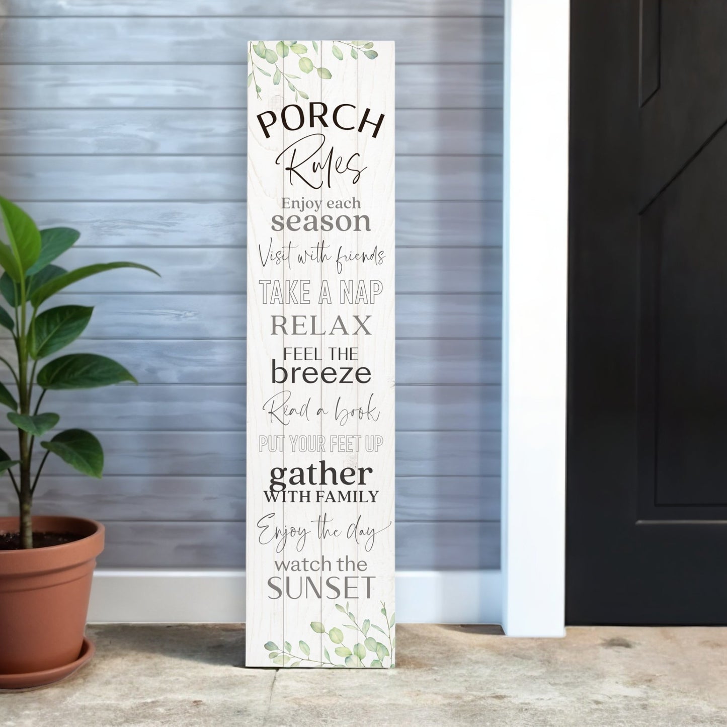 Black and White Porch Rules Solid Wood Wall Decor By Homeroots | Wall Decor | Modishstore - 1