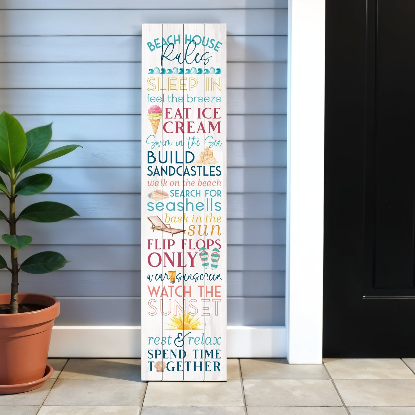 Blue and White Beach House Solid Wood Wall Decor By Homeroots | Wall Decor | Modishstore - 1