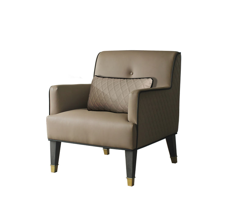 Tan and Charcoal Faux Leather Tufted Arm Chair And Toss Pillow By Homeroots | Accent Chairs | Modishstore - 1