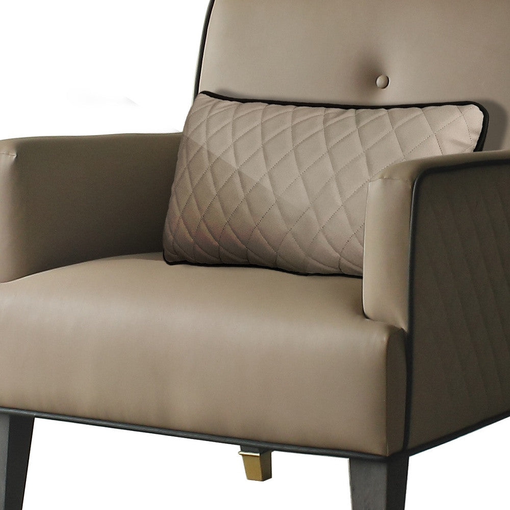 Tan and Charcoal Faux Leather Tufted Arm Chair And Toss Pillow By Homeroots | Accent Chairs | Modishstore - 3