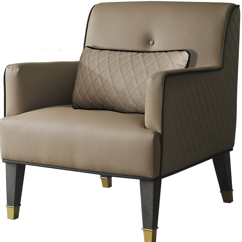 Tan and Charcoal Faux Leather Tufted Arm Chair And Toss Pillow By Homeroots | Accent Chairs | Modishstore - 4