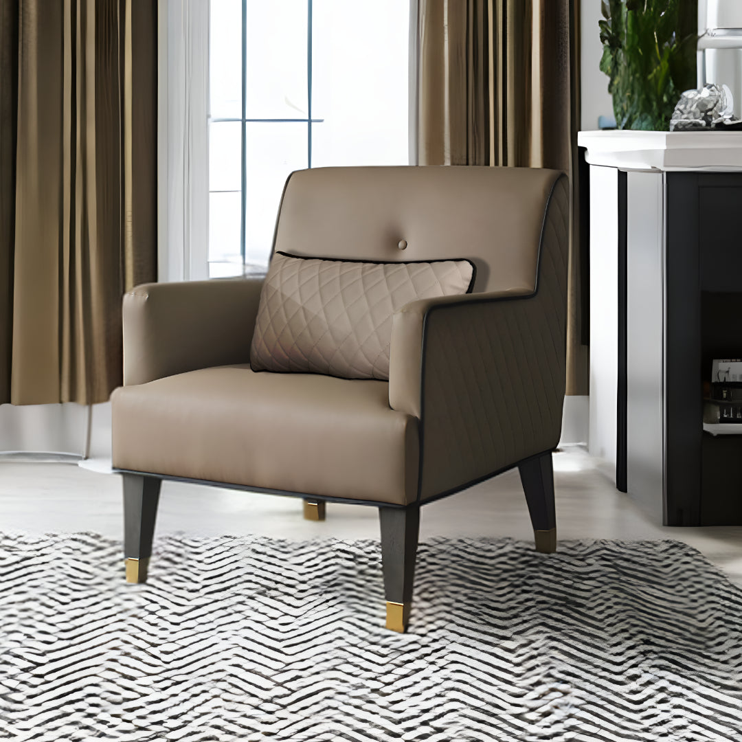 Tan and Charcoal Faux Leather Tufted Arm Chair And Toss Pillow By Homeroots | Accent Chairs | Modishstore - 2