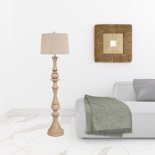 Brown Polyresin Novelty Floor Lamp With Beige Linen Shade By Homeroots | Floor Lamps | Modishstore - 1