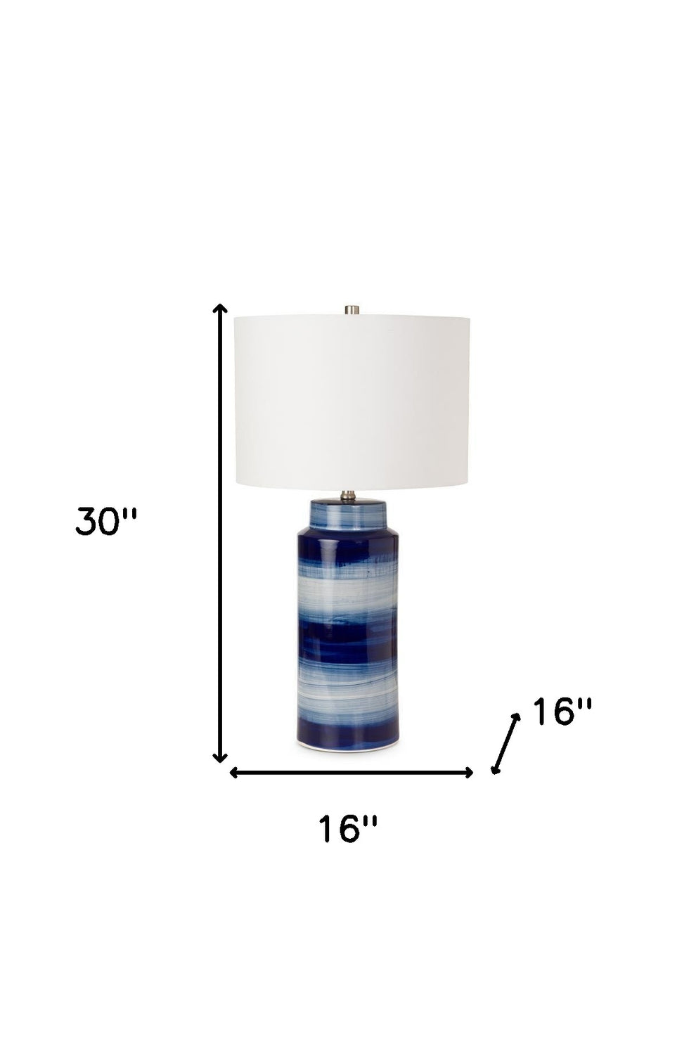 Set of Two Blue and White Ceramic Cylinder Table Lamps With White Drum Shade By Homeroots | Table Lamps | Modishstore - 6