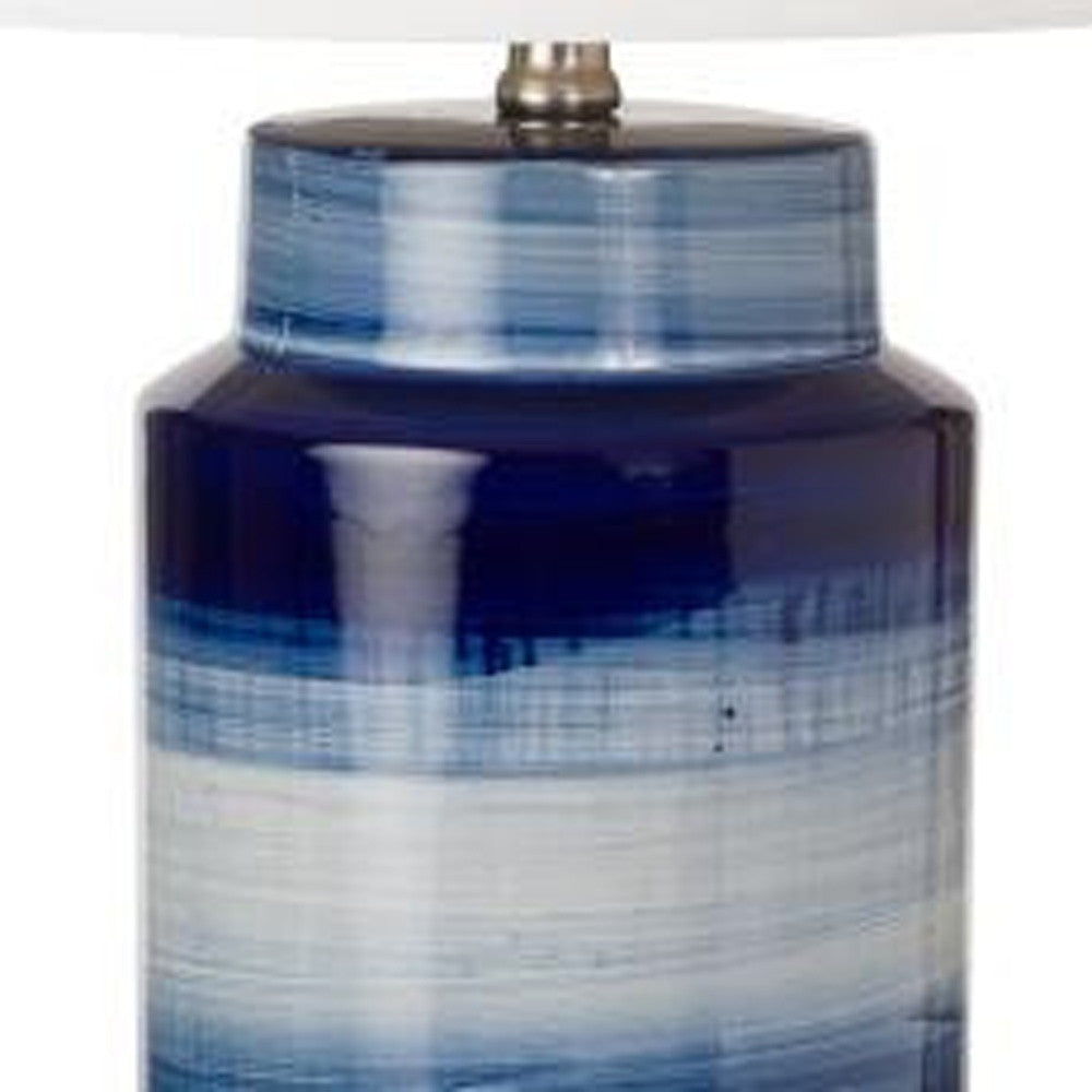 Set of Two Blue and White Ceramic Cylinder Table Lamps With White Drum Shade By Homeroots | Table Lamps | Modishstore - 4