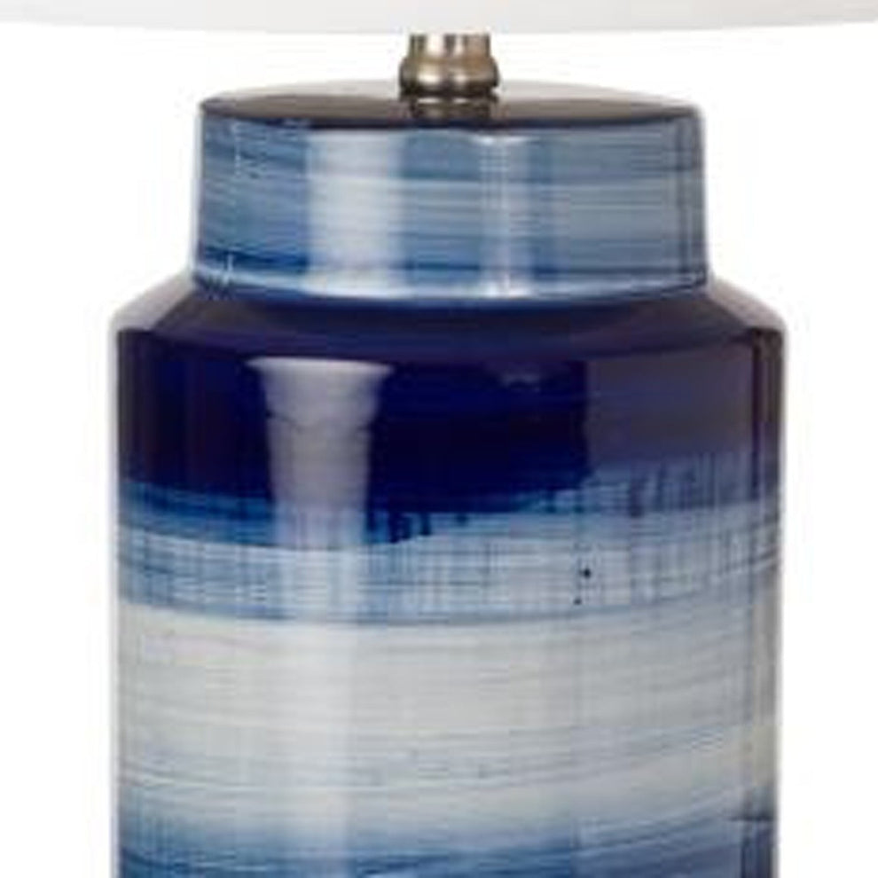 Set of Two Blue and White Ceramic Cylinder Table Lamps With White Drum Shade By Homeroots | Table Lamps | Modishstore - 4