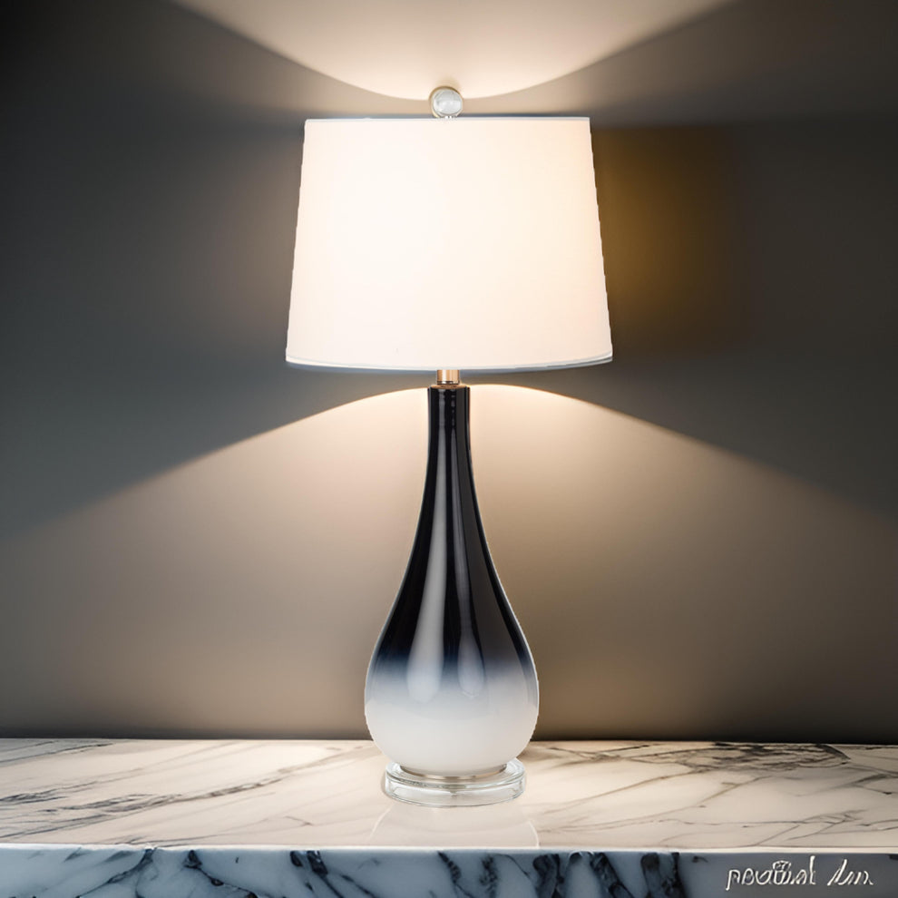 Set of Two Black And White Glass Table Lamps With White Empire Shade By Homeroots | Table Lamps | Modishstore - 7