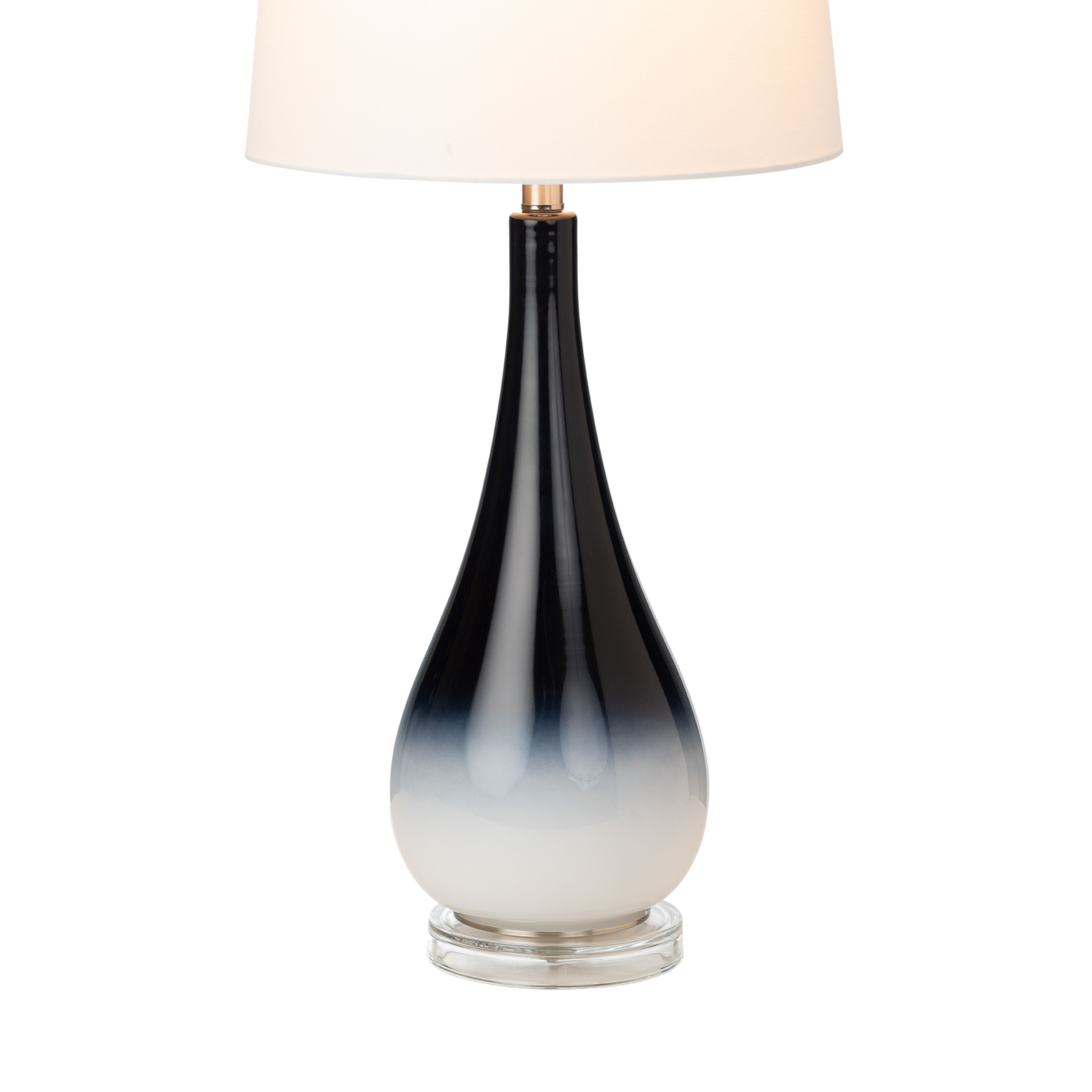 Set of Two Black And White Glass Table Lamps With White Empire Shade By Homeroots | Table Lamps | Modishstore - 3