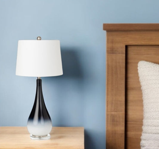 Set of Two Black And White Glass Table Lamps With White Empire Shade By Homeroots | Table Lamps | Modishstore - 1