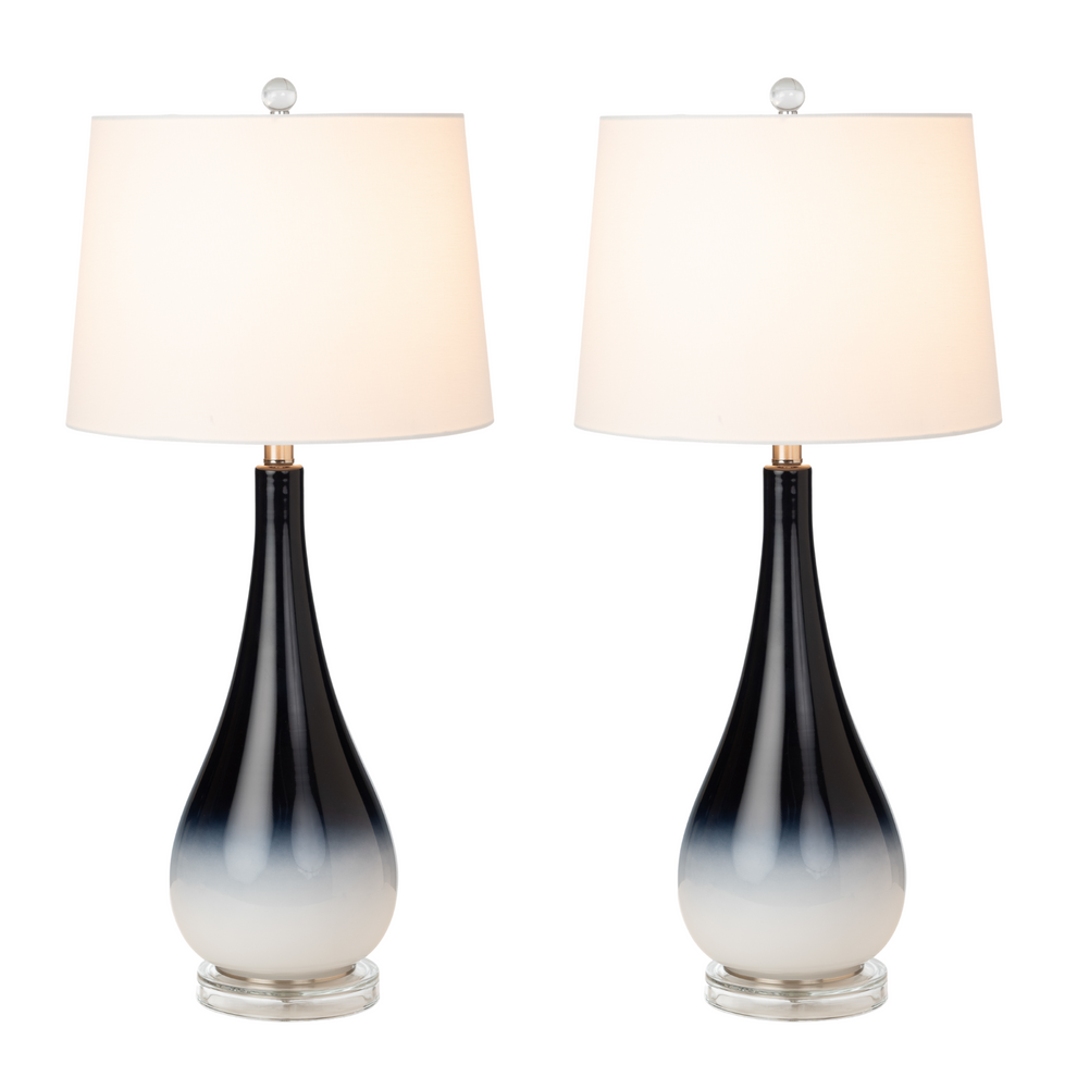 Set of Two Black And White Glass Table Lamps With White Empire Shade By Homeroots | Table Lamps | Modishstore - 5