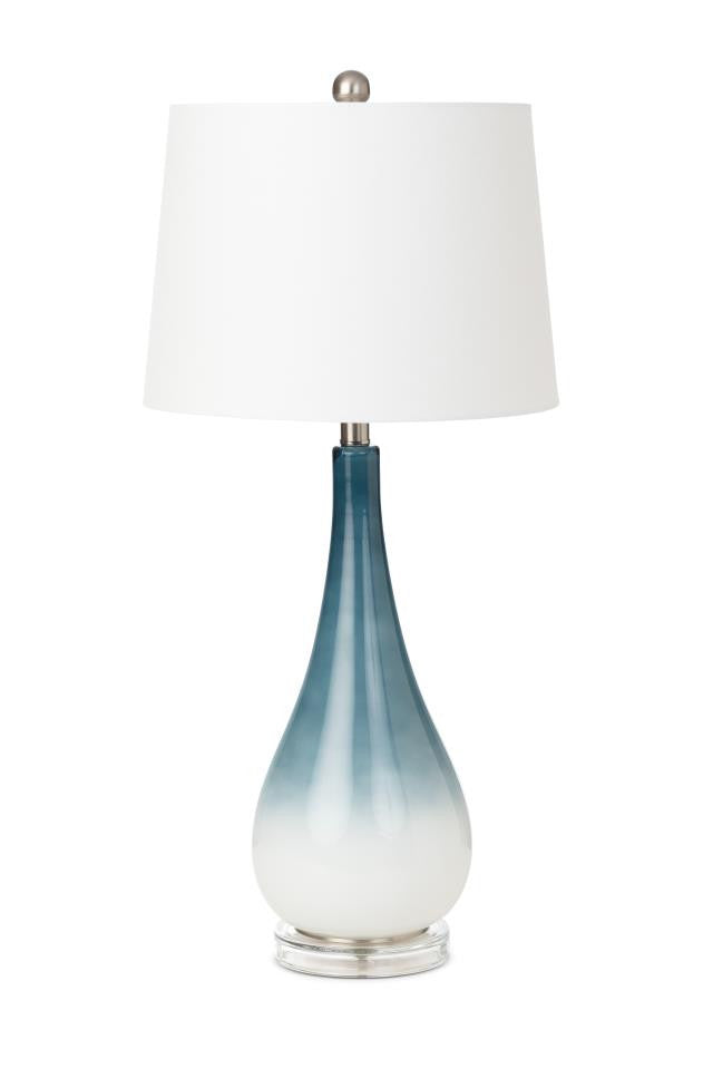 Set of Two Blue and White Glass Table Lamps With White Empire Shade By Homeroots | Table Lamps | Modishstore - 2