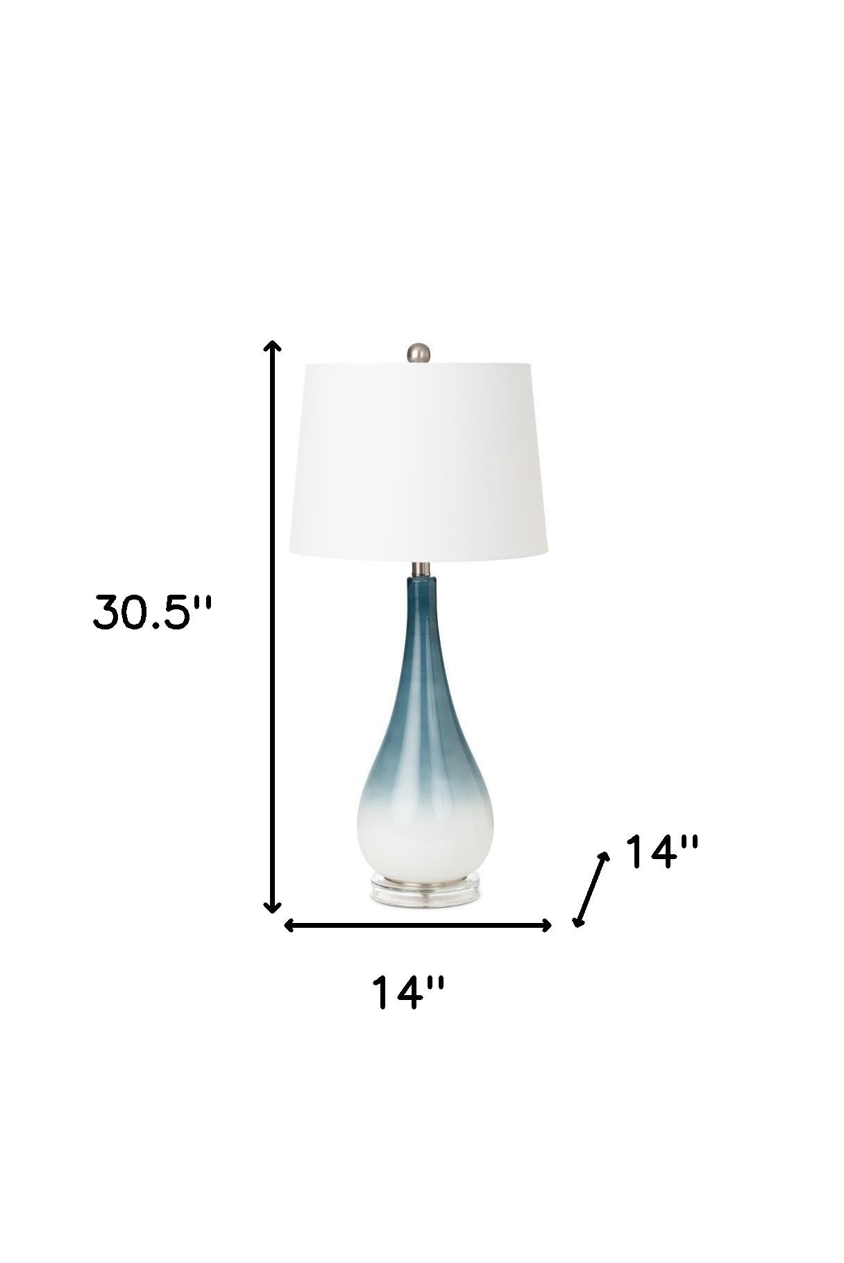 Set of Two Blue and White Glass Table Lamps With White Empire Shade By Homeroots | Table Lamps | Modishstore - 6