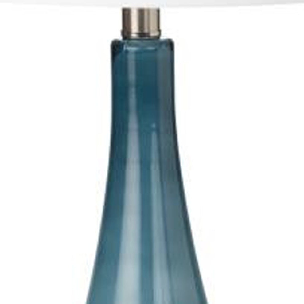 Set of Two Blue and White Glass Table Lamps With White Empire Shade By Homeroots | Table Lamps | Modishstore - 5